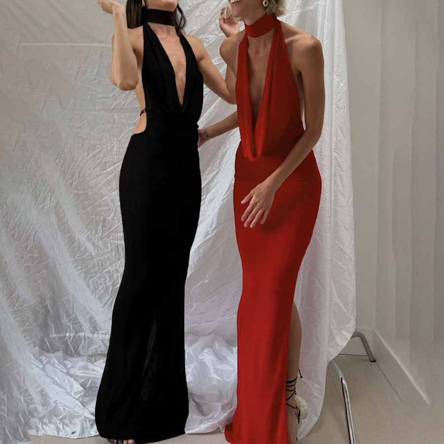 Verführerisches Neckholder-Kleid mit V-Ausschnitt & Seitenschlitz - Lirome