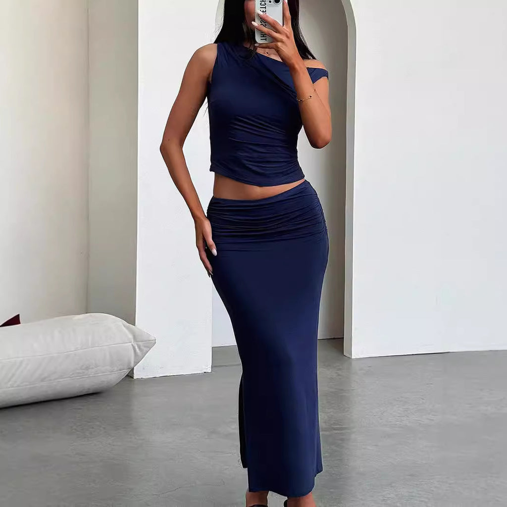 Elegantes Zweiteiler-Set – One-Shoulder-Oberteil & figurbetonter Rock - Lirome