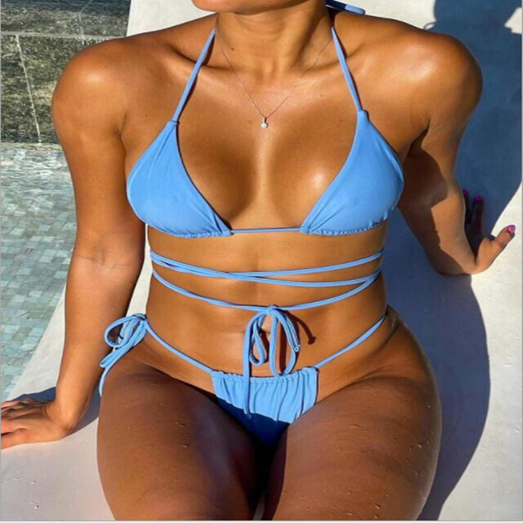 Dreipunkt-Bikini-Set für Damen – Einfarbig – Beach Style - Lirome