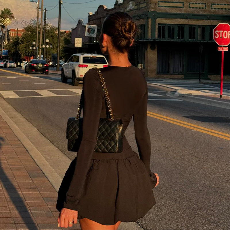 Elegantes Damenkleid – Einfarbig in Schwarz – Hohe Taille, Europäischer Stil - Lirome