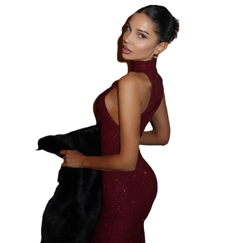 Halterneck-Glitzer-Kleid mit Hüftbetonung - Lirome